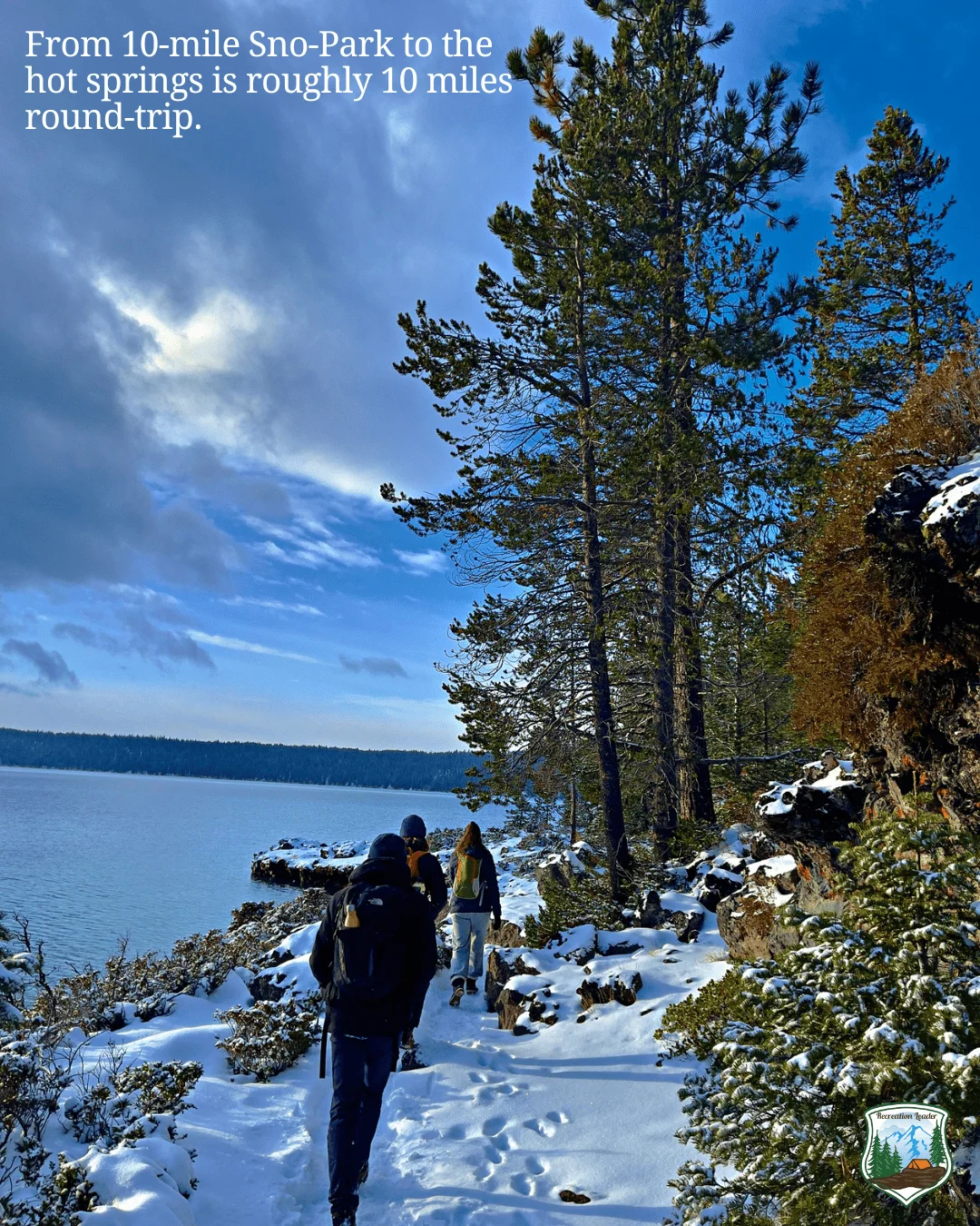 Published photograph from How to Access Paulina Lake Hot Springs in the Winter, Newberry National Volcanic Monument.