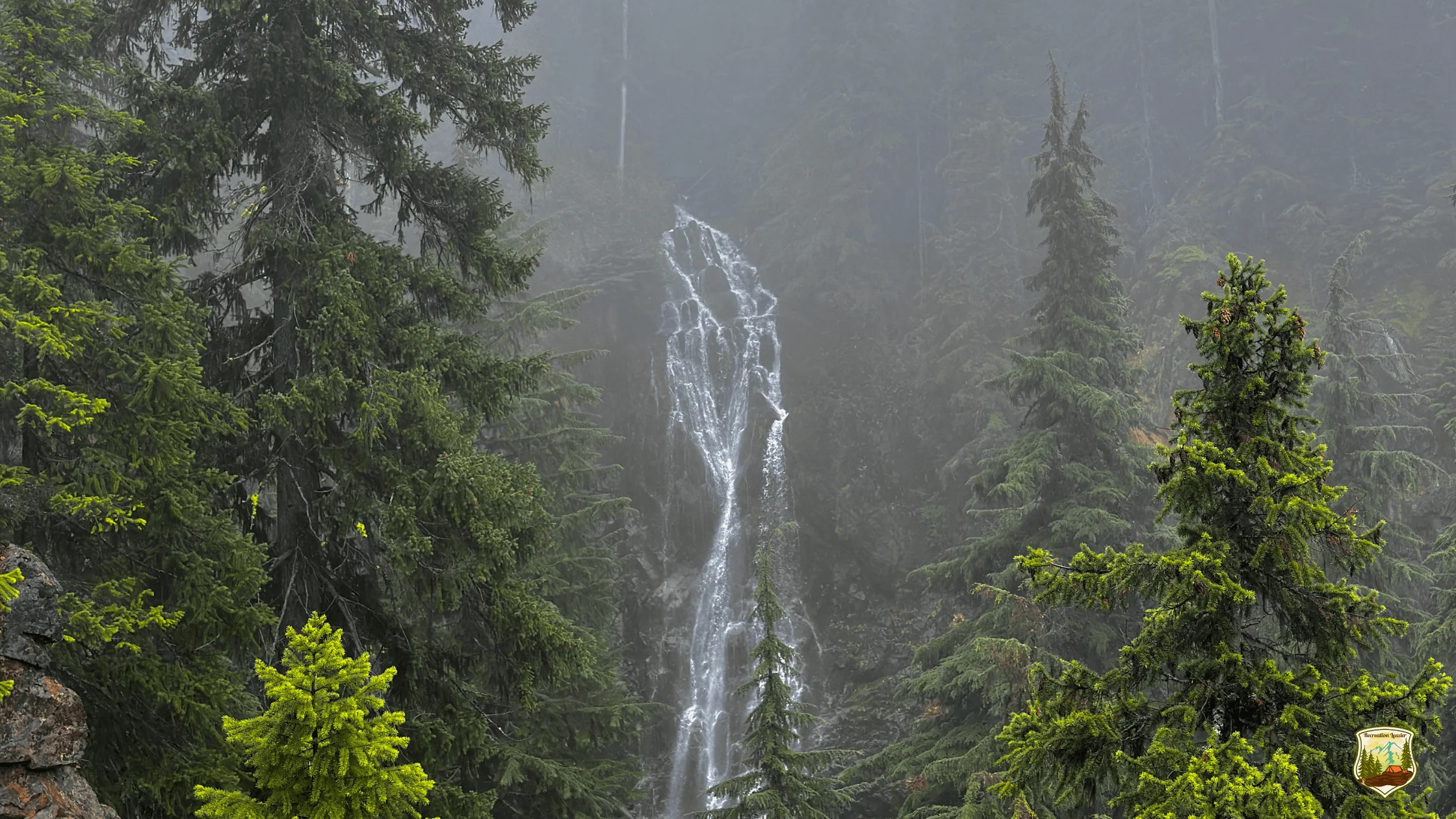 Mesatchee Creek Falls is a hidden gem within the Pacific Northwest, where golden larches light up the fall forest and rugged cliffs tower over sparkling creek beds.