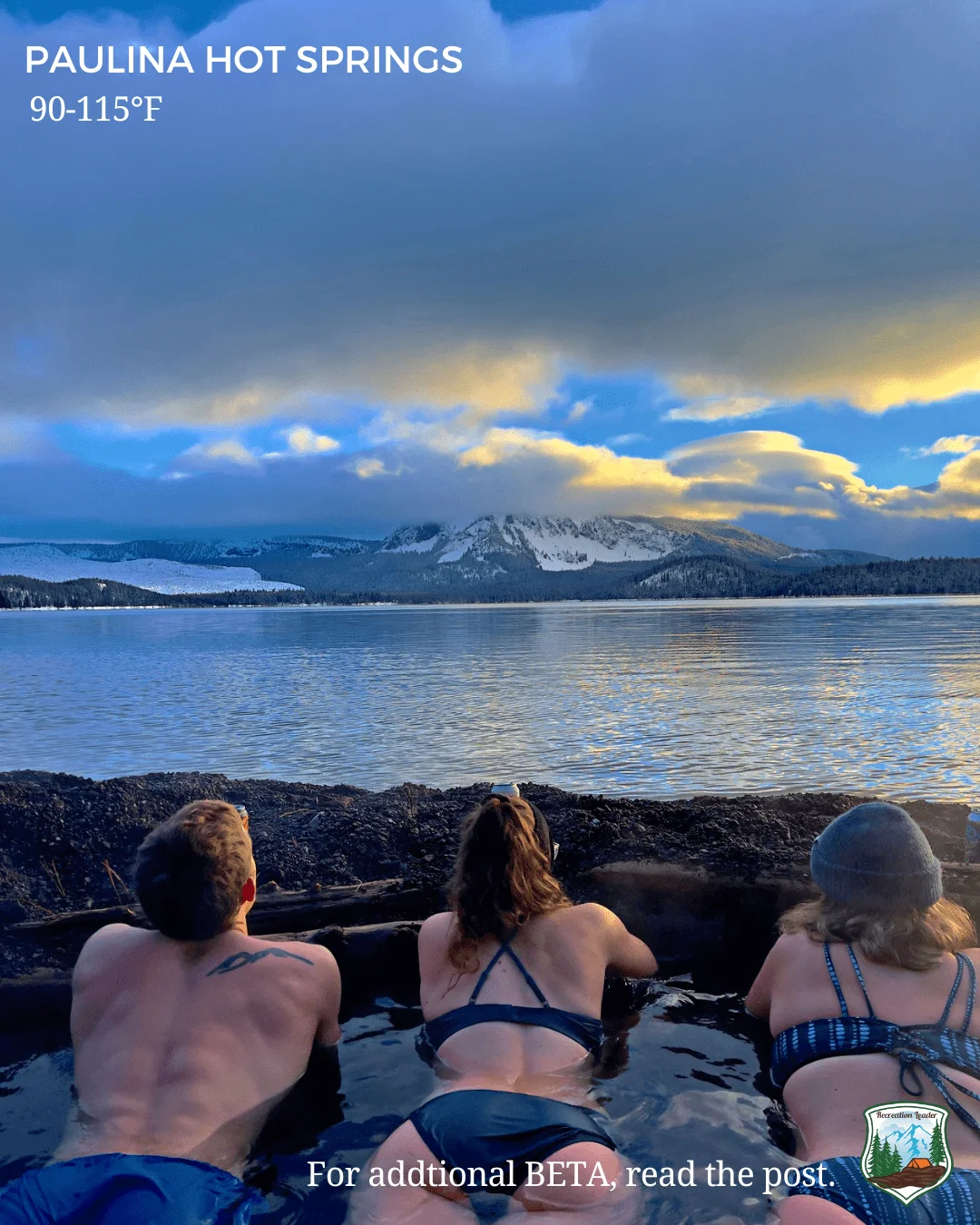 Published photograph from How to Access Paulina Lake Hot Springs in the Winter, Newberry National Volcanic Monument.
