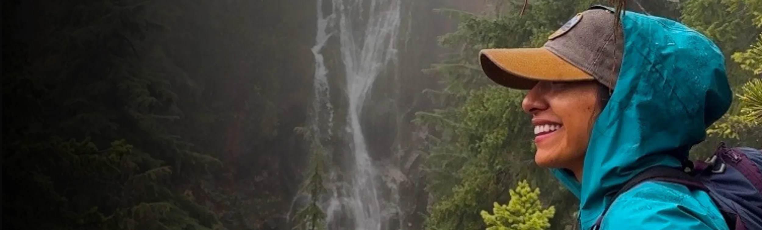 A local hiker from Yakima smiles at the sight of Mesatchee Falls.